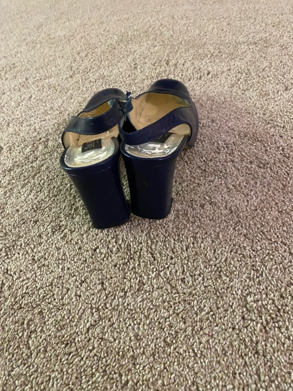 Lanvin Navy Leather Slingback Pumps with Square Toe - Picture 3 of 4